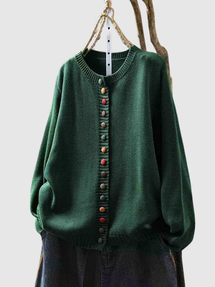 Damen Strickjacke Relaxed Fit mit bunten Knöpfen