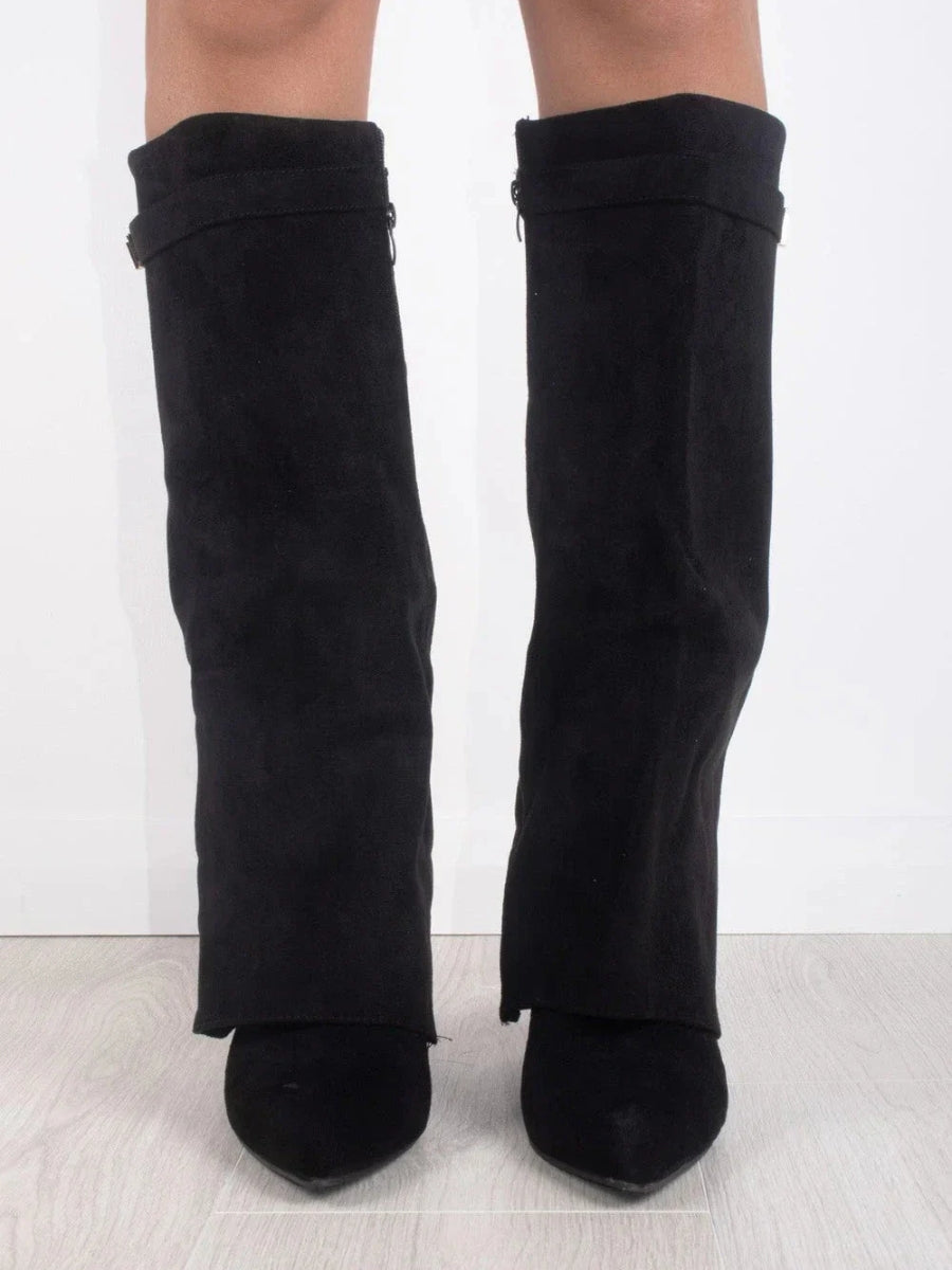 Damen Faltstiefel Schlank mit goldfarbenem Verschlussdetail