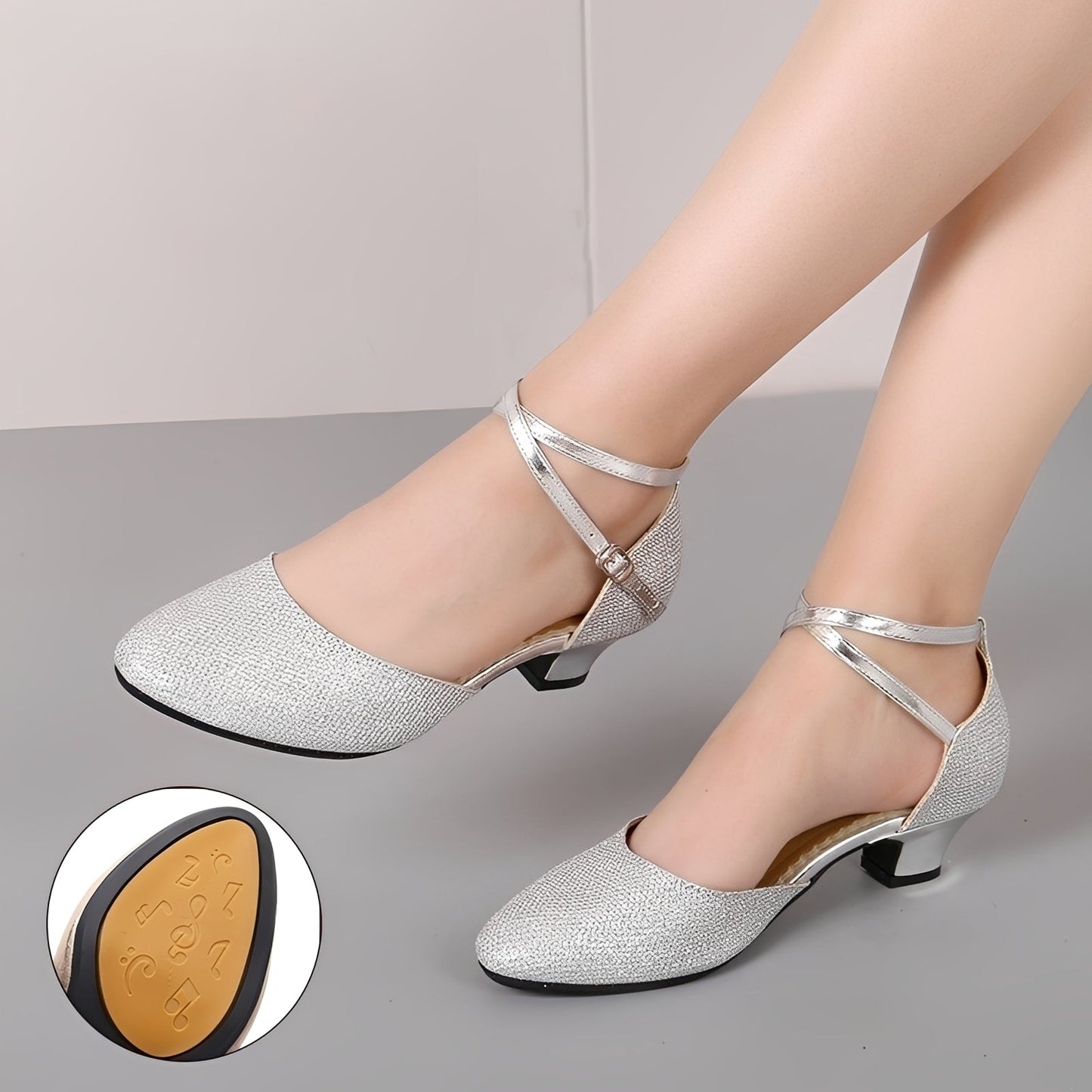 Damen Glitzersandalen Elegant Niedriger Absatz Sommerfest