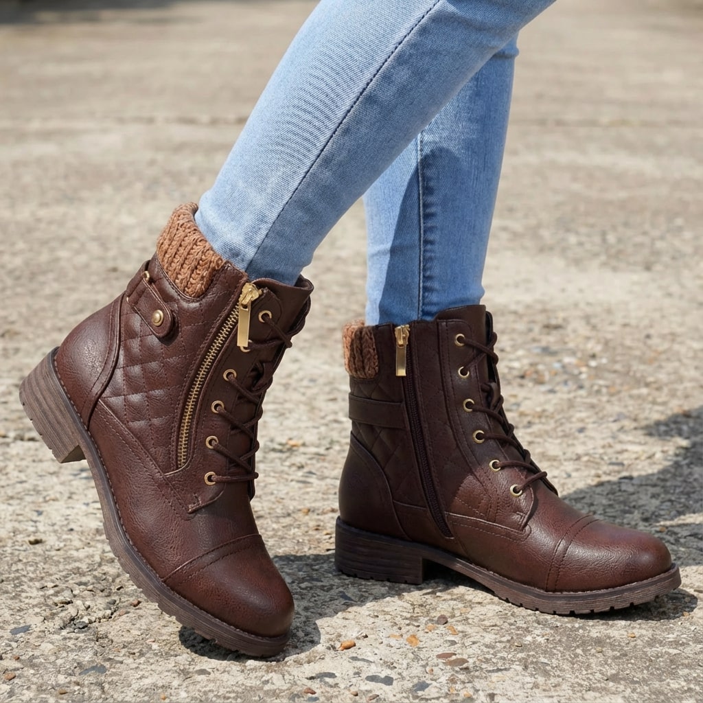Damen Stiefeletten mit seitlichem Reißverschluss und Blockabsatz