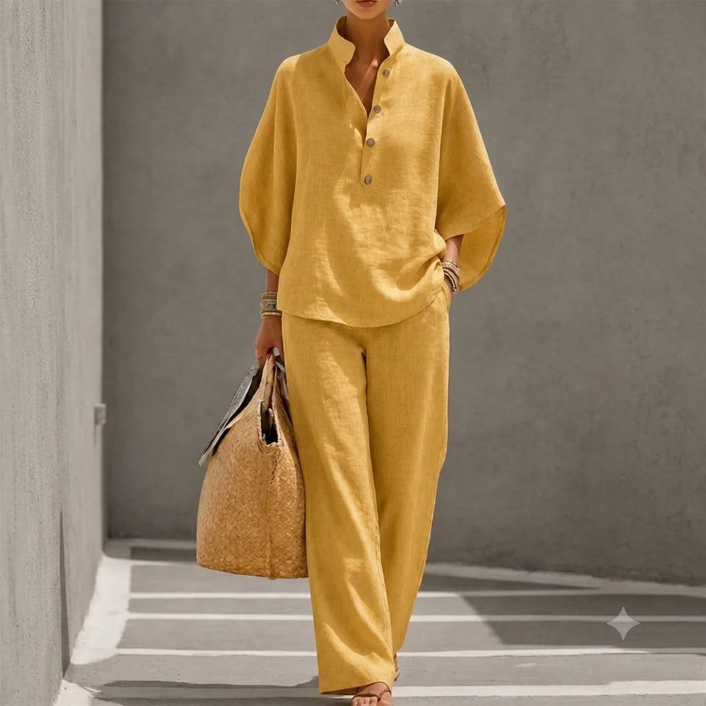 Damen Leinen-Set Relaxed Fit Casual Sommer
