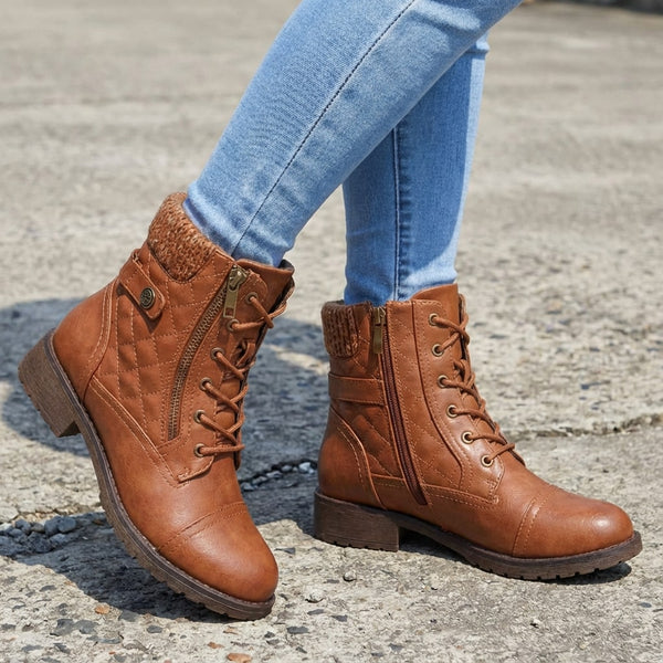 Damen Stiefeletten mit seitlichem Reißverschluss und Blockabsatz