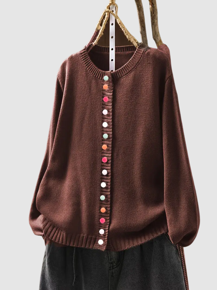 Damen Strickjacke Relaxed Fit mit bunten Knöpfen