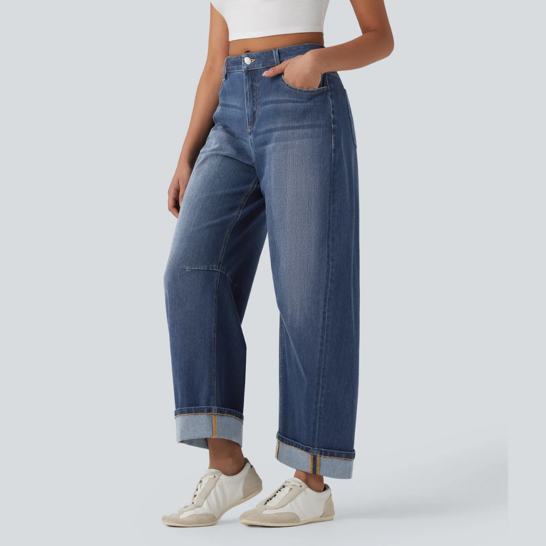 Damen Jeans Gerade Schnitt Mittelhohe Taille Casual