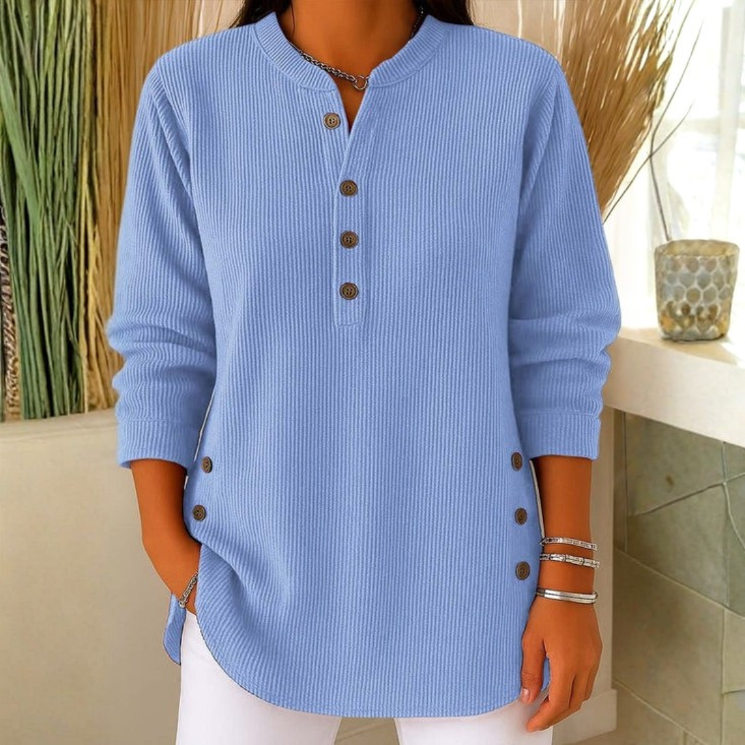 Damen Strick-Sweatshirt Regular Fit Casual mit Knopfleiste langärmlig