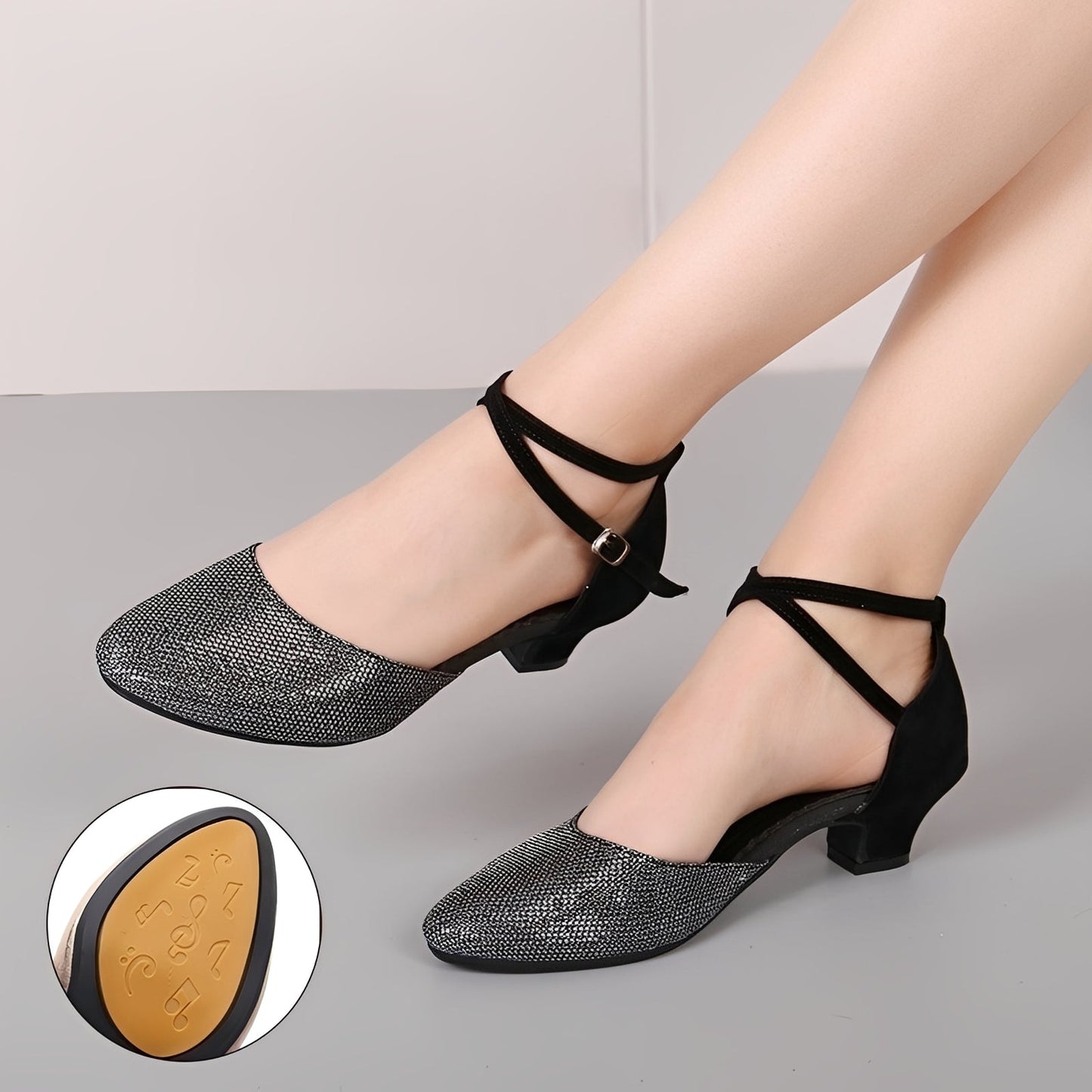 Damen Glitzersandalen Elegant Niedriger Absatz Sommerfest