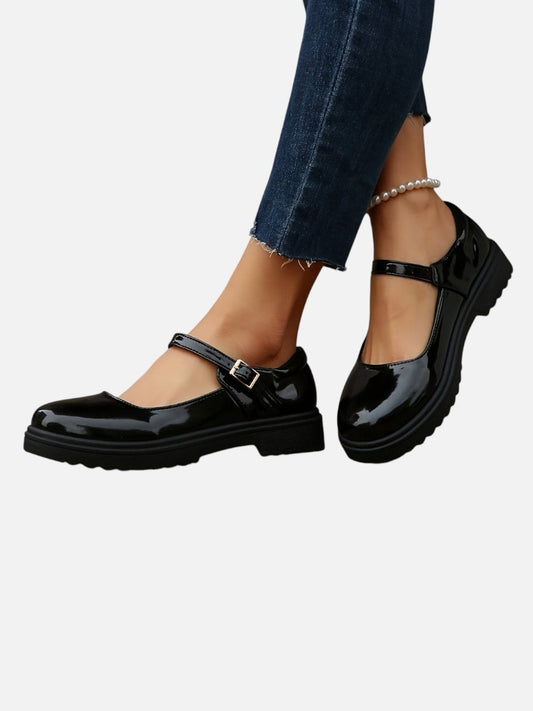 Damen Mary Jane Slipper mit glänzender Oberfläche
