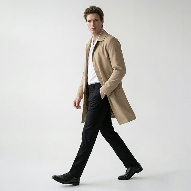 Herren Trenchcoat Regular Fit mit Reverskragen und mittellanger Länge