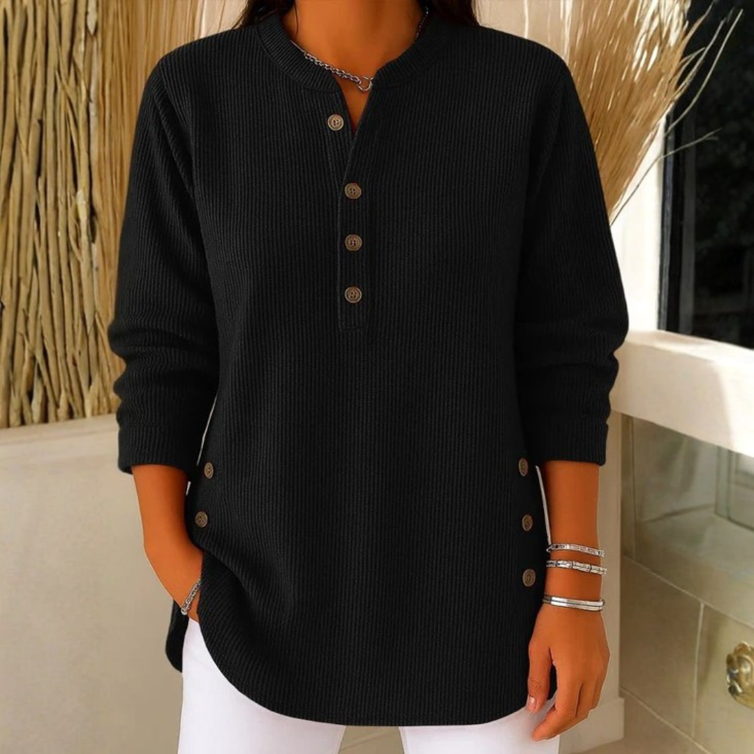 Damen Strick-Sweatshirt Regular Fit Casual mit Knopfleiste langärmlig