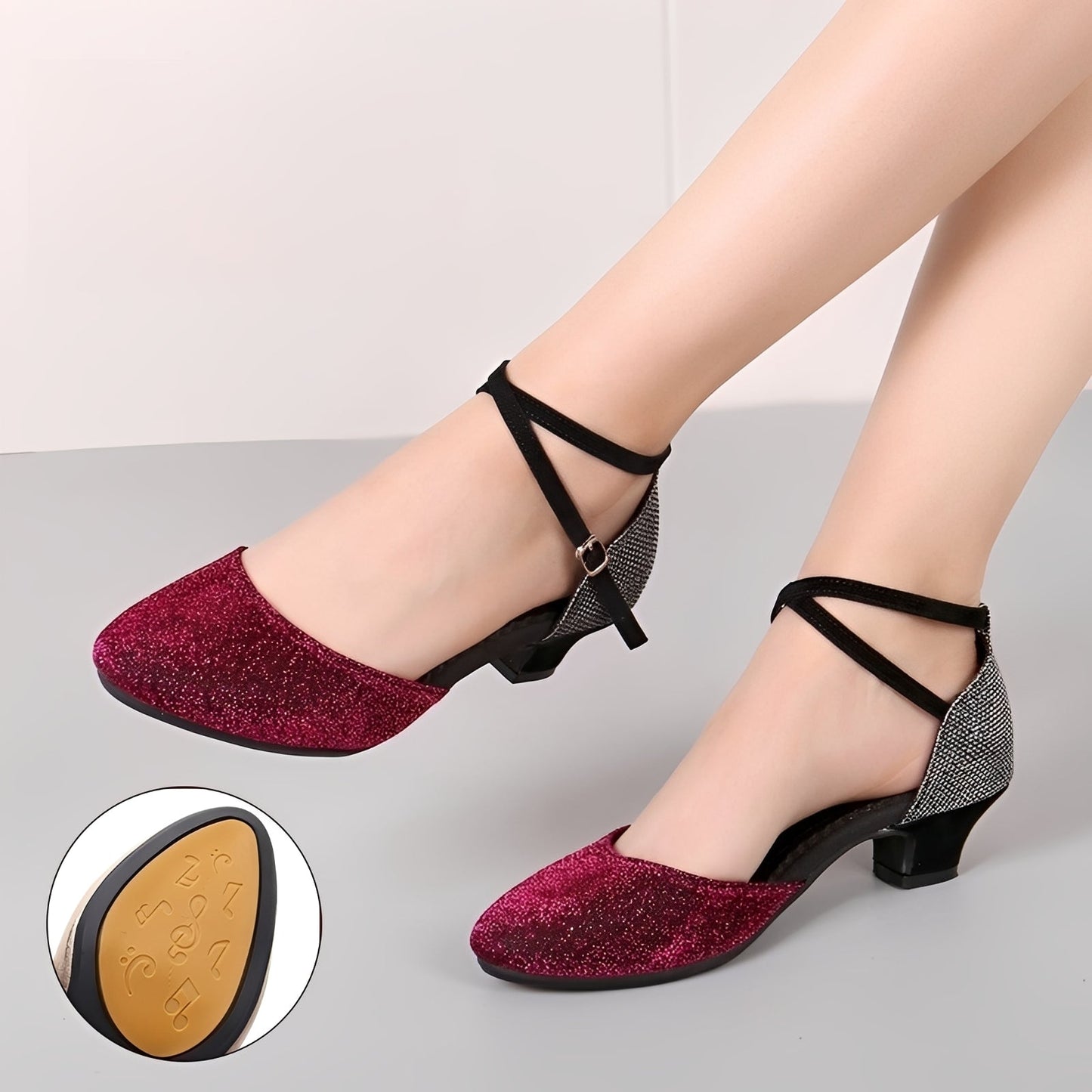 Damen Glitzersandalen Elegant Niedriger Absatz Sommerfest