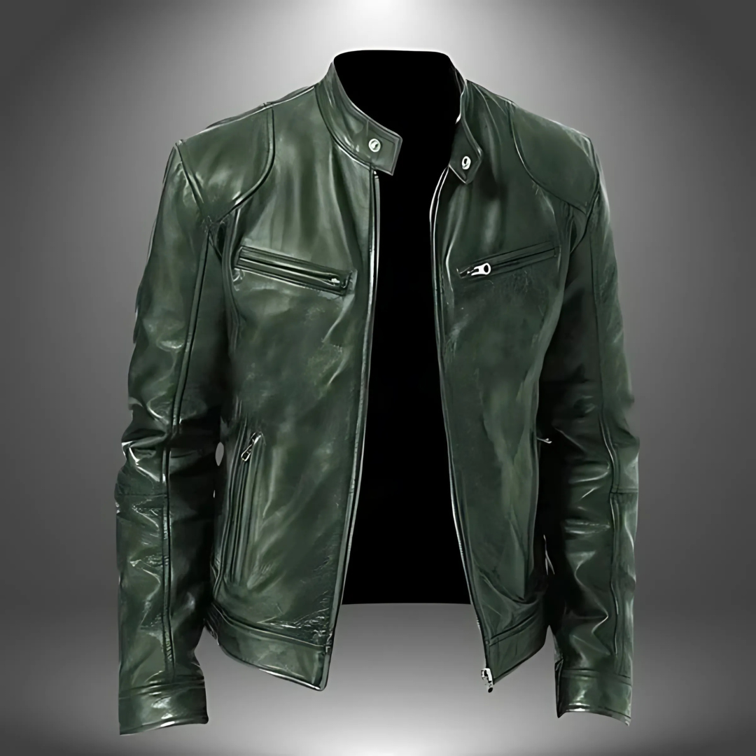 Herren Lederjacke Slim Fit Casual mit Stehkragen