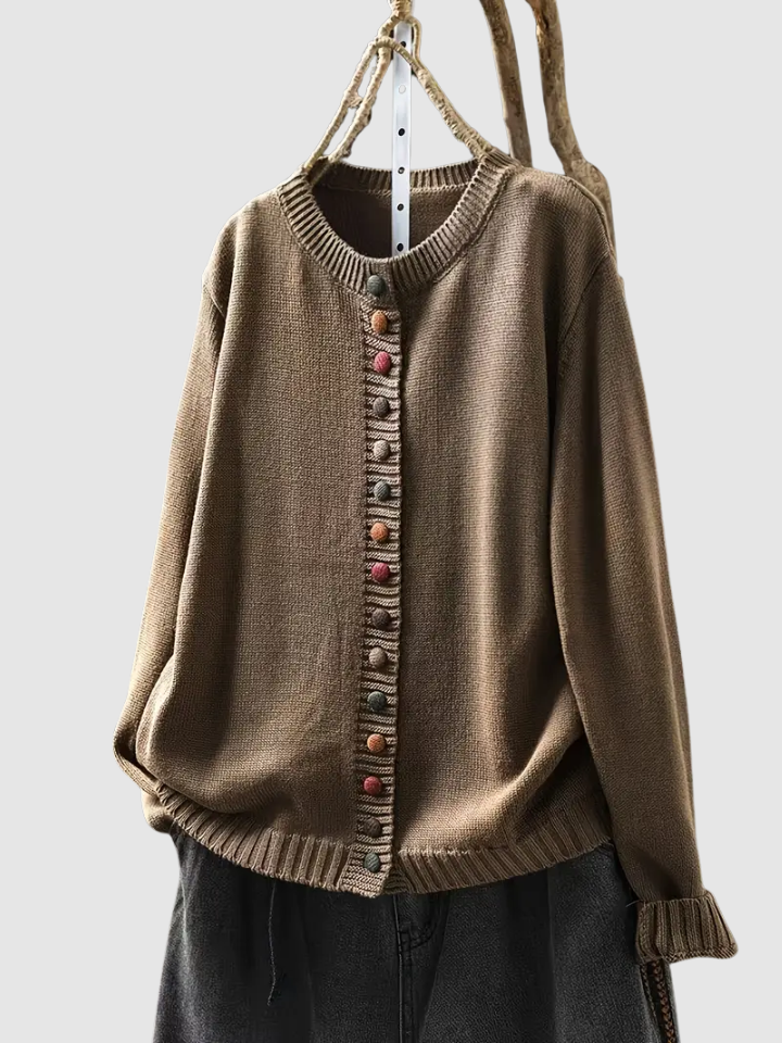 Damen Strickjacke Relaxed Fit mit bunten Knöpfen