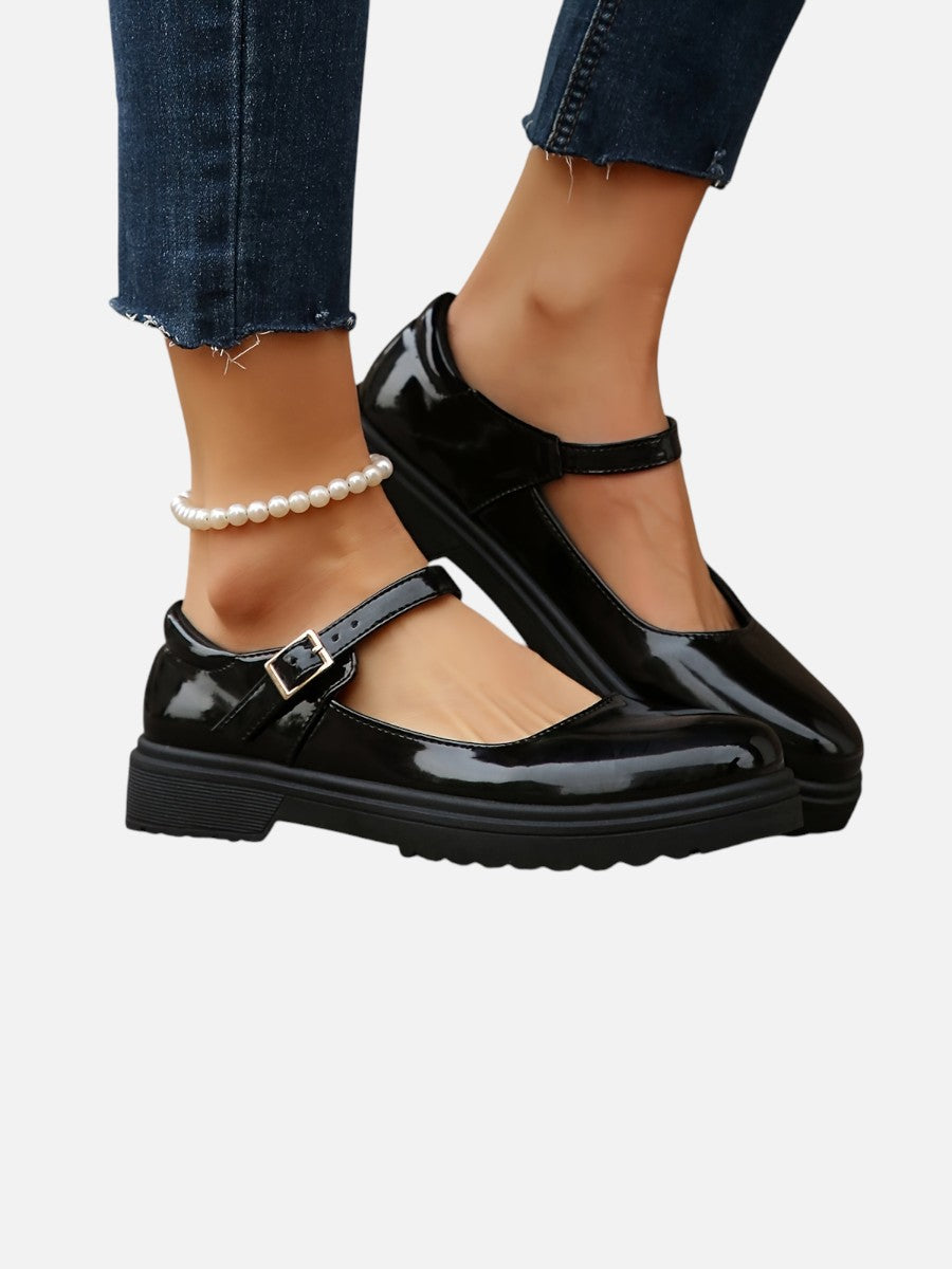 Damen Mary Jane Slipper mit glänzender Oberfläche