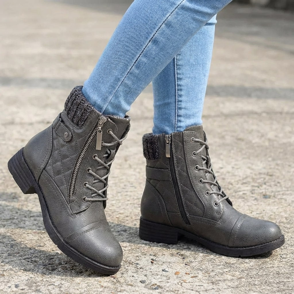 Damen Stiefeletten mit seitlichem Reißverschluss und Blockabsatz