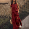 Raquel | Damen Ärmelloses Maxikleid mit Rundhalsausschnitt & Beinschlitz – Sommerlich, Elegant & Bequem