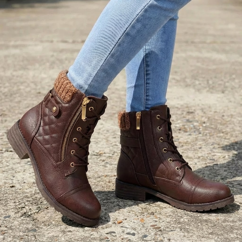 Damen Stiefeletten mit seitlichem Reißverschluss und Blockabsatz