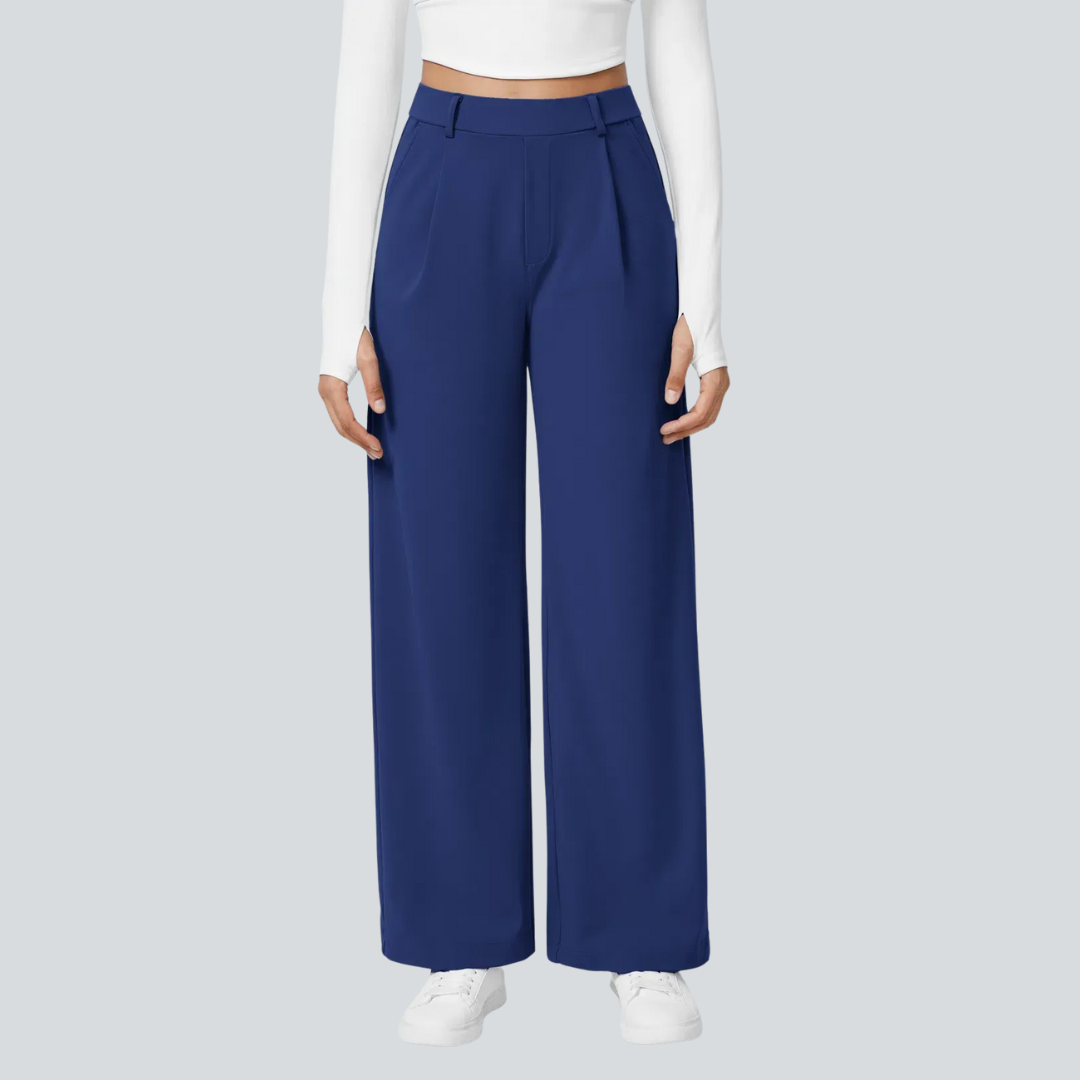 Damen Fließende Hose High Waist Regular Fit Freizeit Elegant
