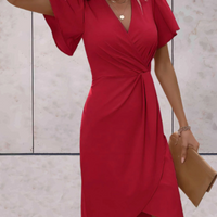 Sienna | Elegantes V-Ausschnitt Kleid mit Puffärmeln für Sommer, Büro & Alltag