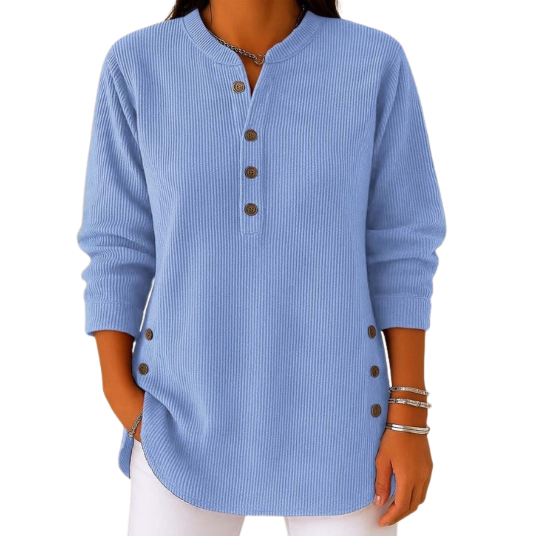 Damen Strick-Sweatshirt Regular Fit Casual mit Knopfleiste langärmlig