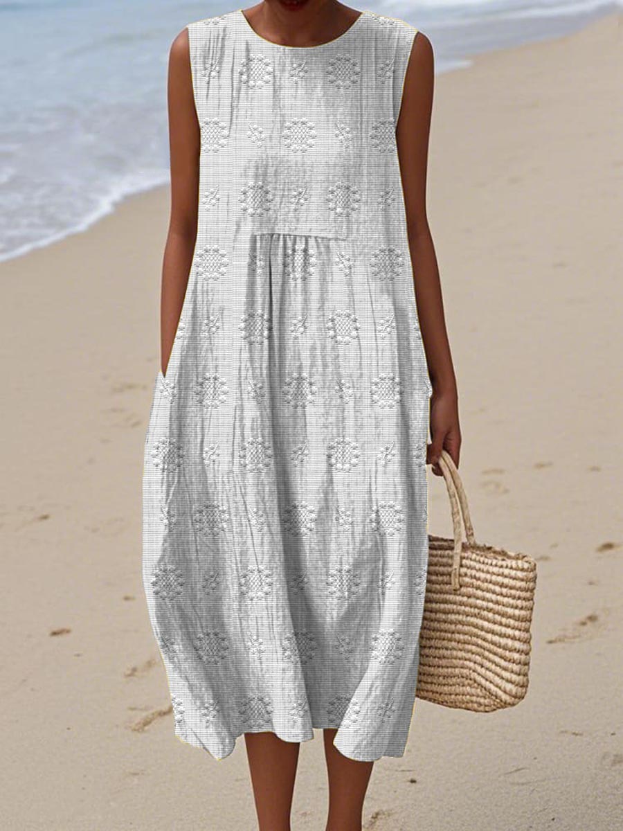 Belindy | Cotton Summer Dress | Ärmelloses Damenkleid aus Baumwolle mit Taschen & Rundhalsausschnitt – Luftig, Stilvoll & Alltagstauglich