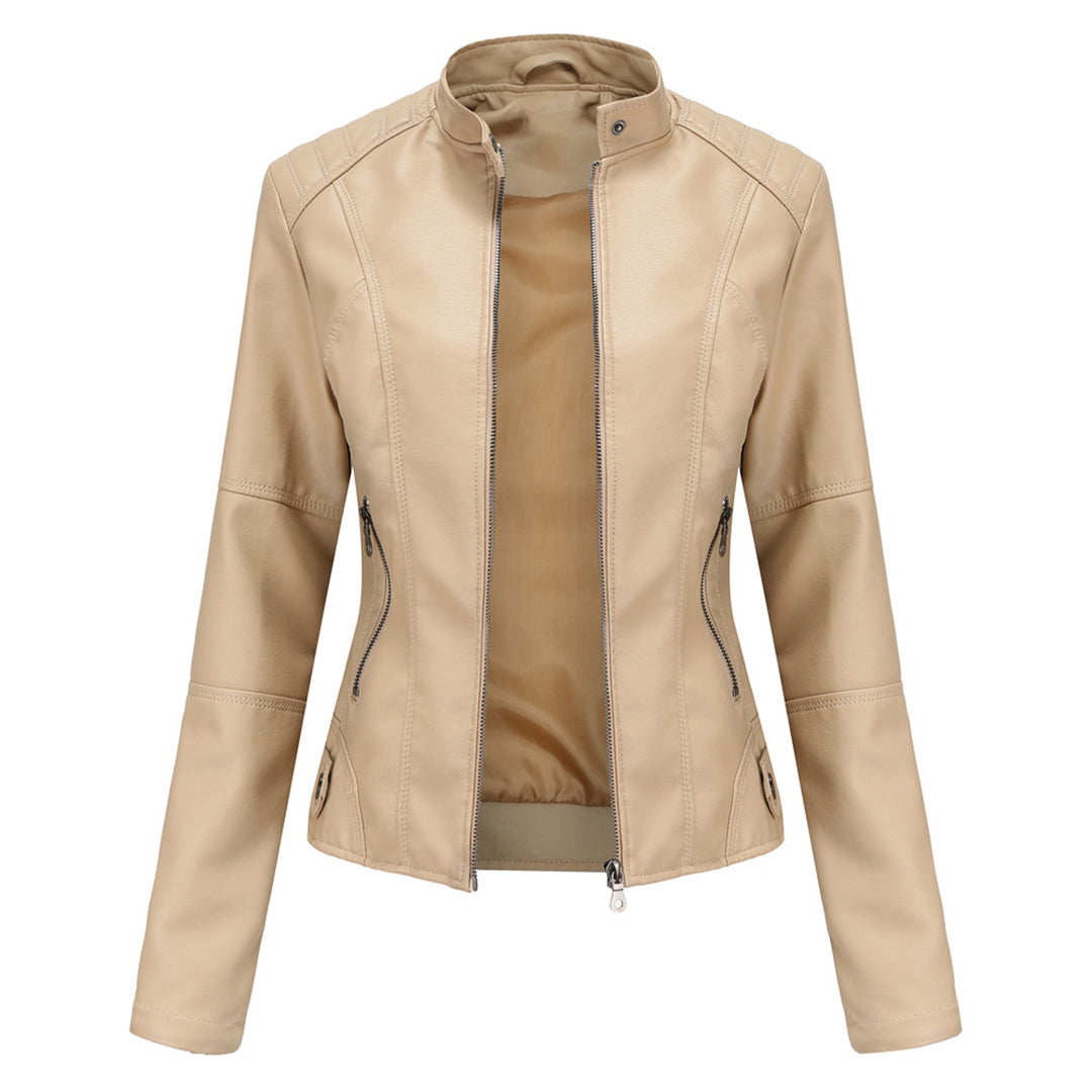 Damen Slim Fit Lederjacke Casual Elegant