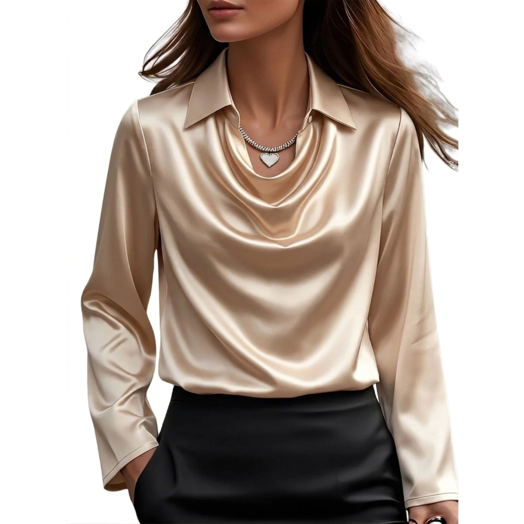 Damen Satinbluse Regular Fit Business Elegant Langarm