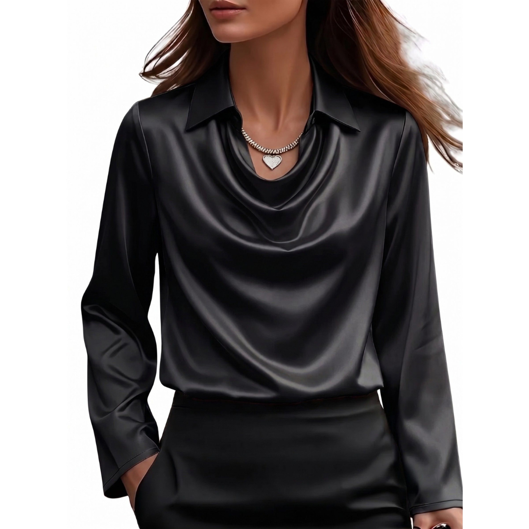 Damen Satinbluse Regular Fit Business Elegant Langarm