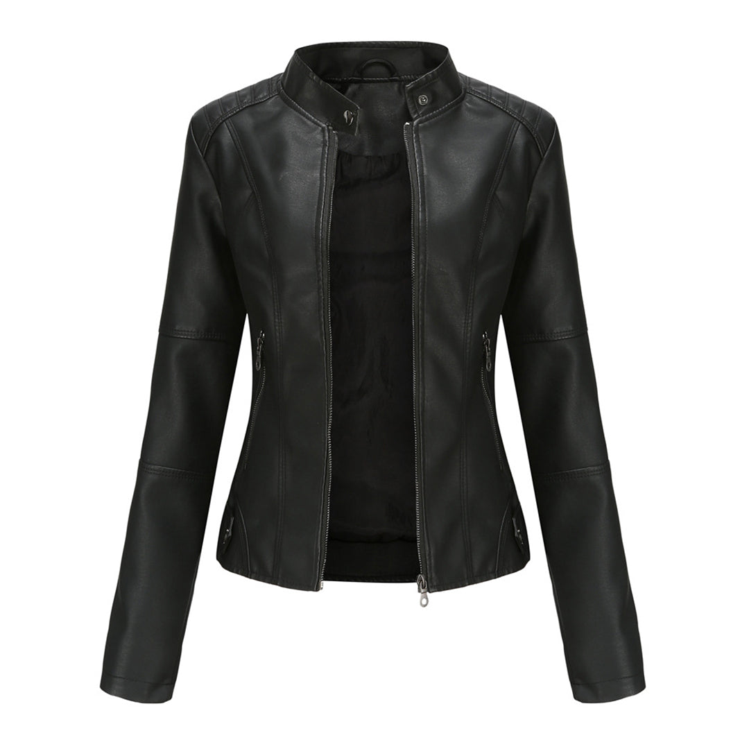 Damen Slim Fit Lederjacke Casual Elegant