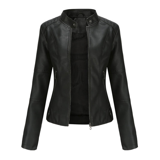 Damen Slim Fit Lederjacke Casual Elegant