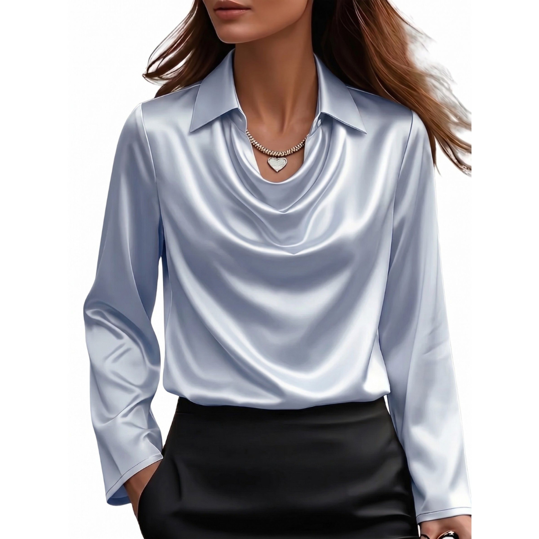 Damen Satinbluse Regular Fit Business Elegant Langarm