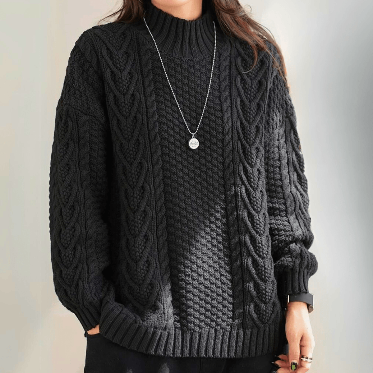 Herren Strickpullover Relaxed Fit mit Stehkragen und Kabelstrick
