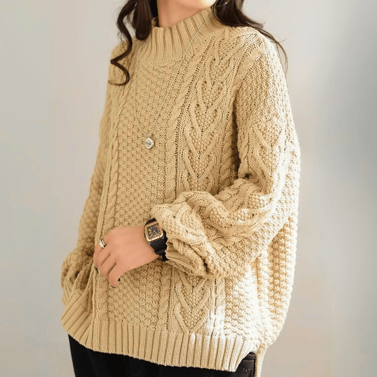 Herren Strickpullover Relaxed Fit mit Stehkragen und Kabelstrick