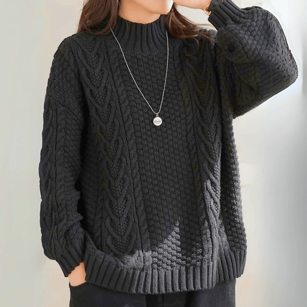 Herren Strickpullover Relaxed Fit mit Stehkragen und Kabelstrick