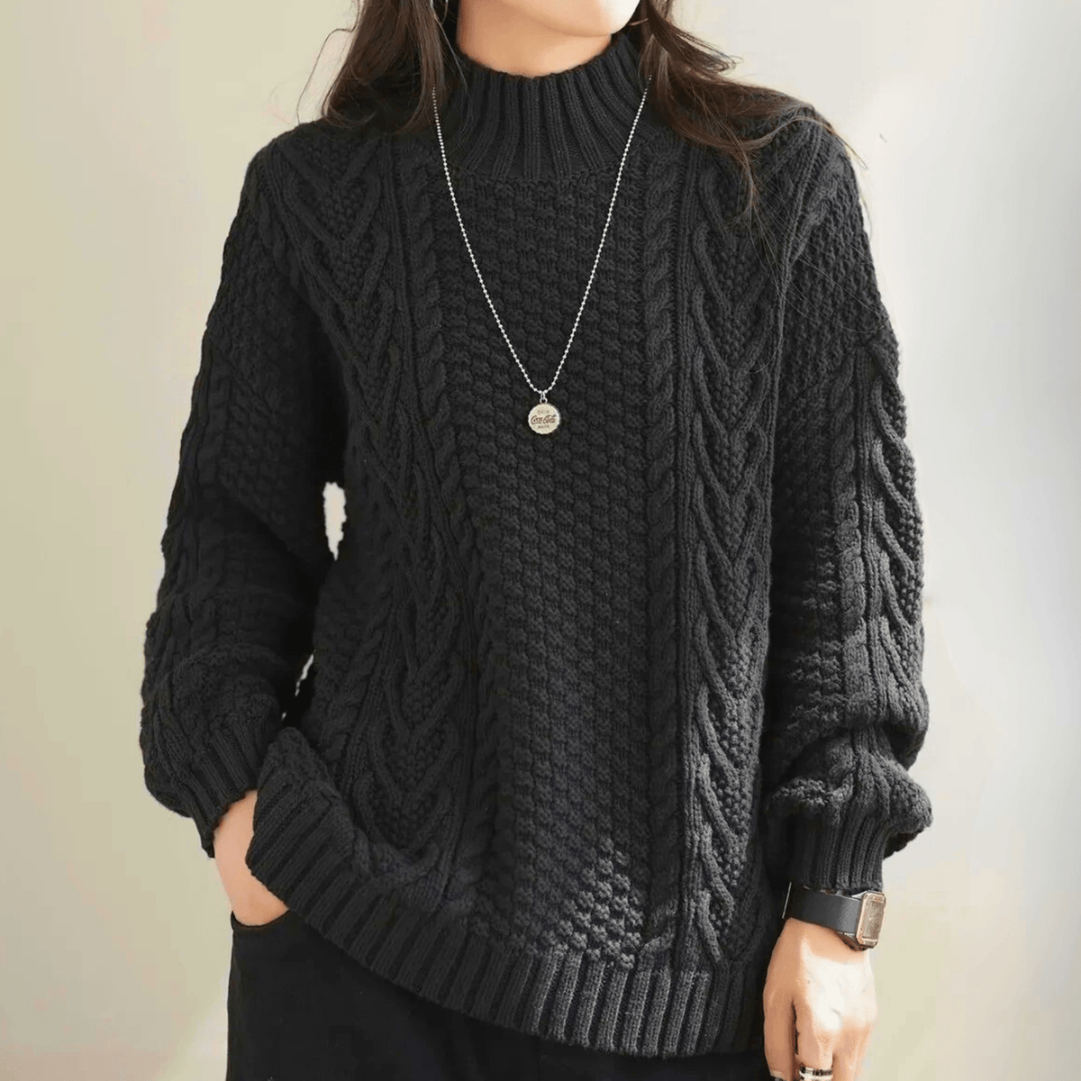 Herren Strickpullover Relaxed Fit mit Stehkragen und Kabelstrick