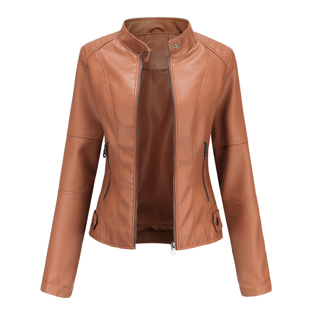 Damen Slim Fit Lederjacke Casual Elegant