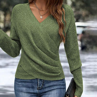 Damen Wickelstrickpullover Slim Fit Freizeit Elegant