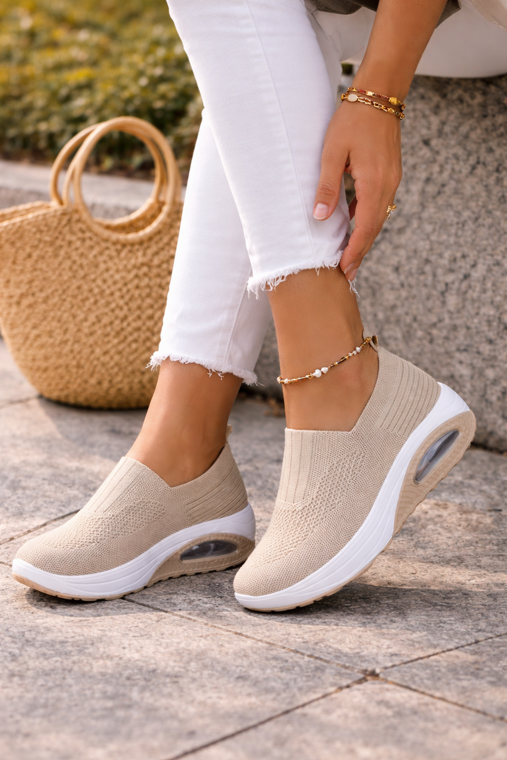 Damen Slip-On Sneaker mit Strick-Obermaterial