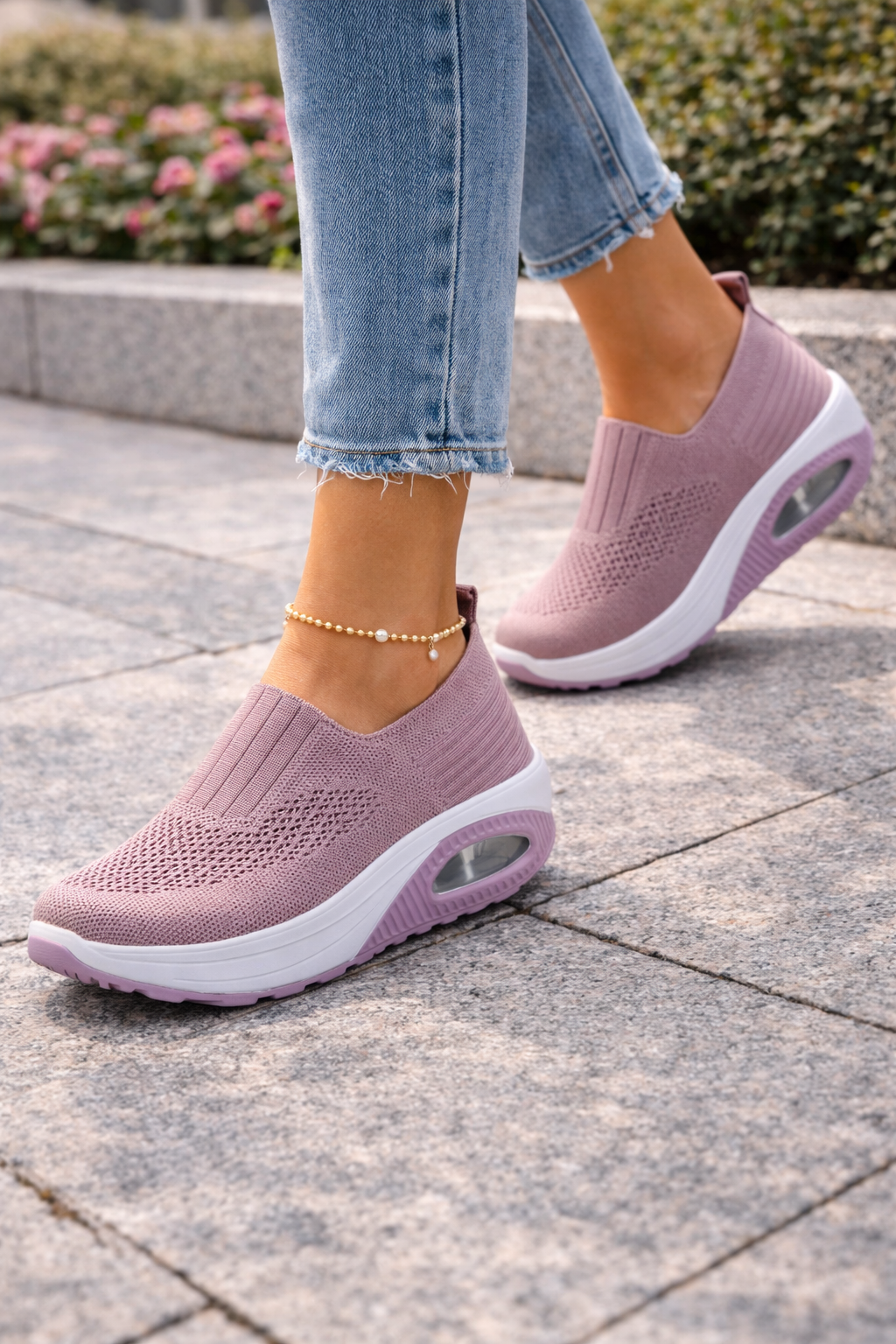 Damen Slip-On Sneaker mit Strick-Obermaterial