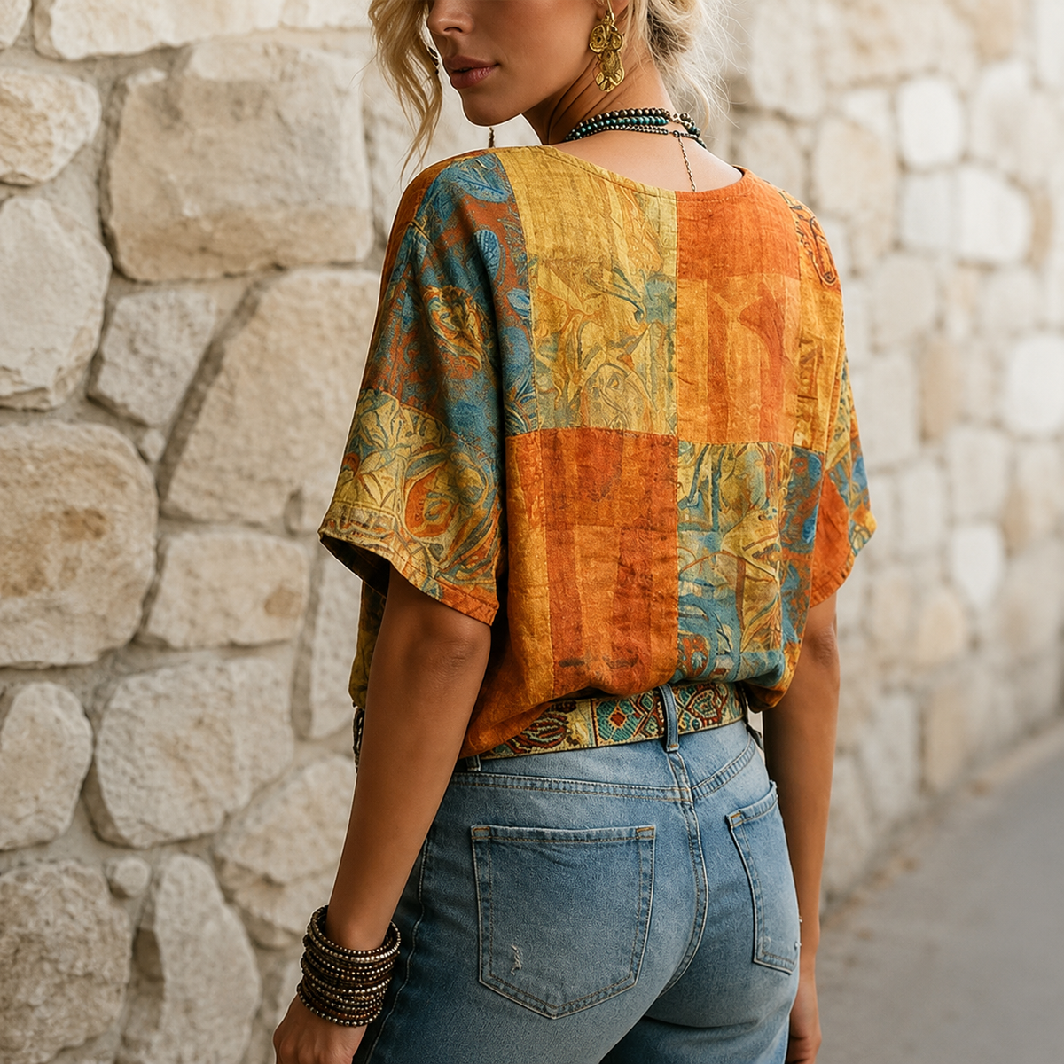 Damen Vintage Bluse Relaxed Fit Casual mit Libellenmuster