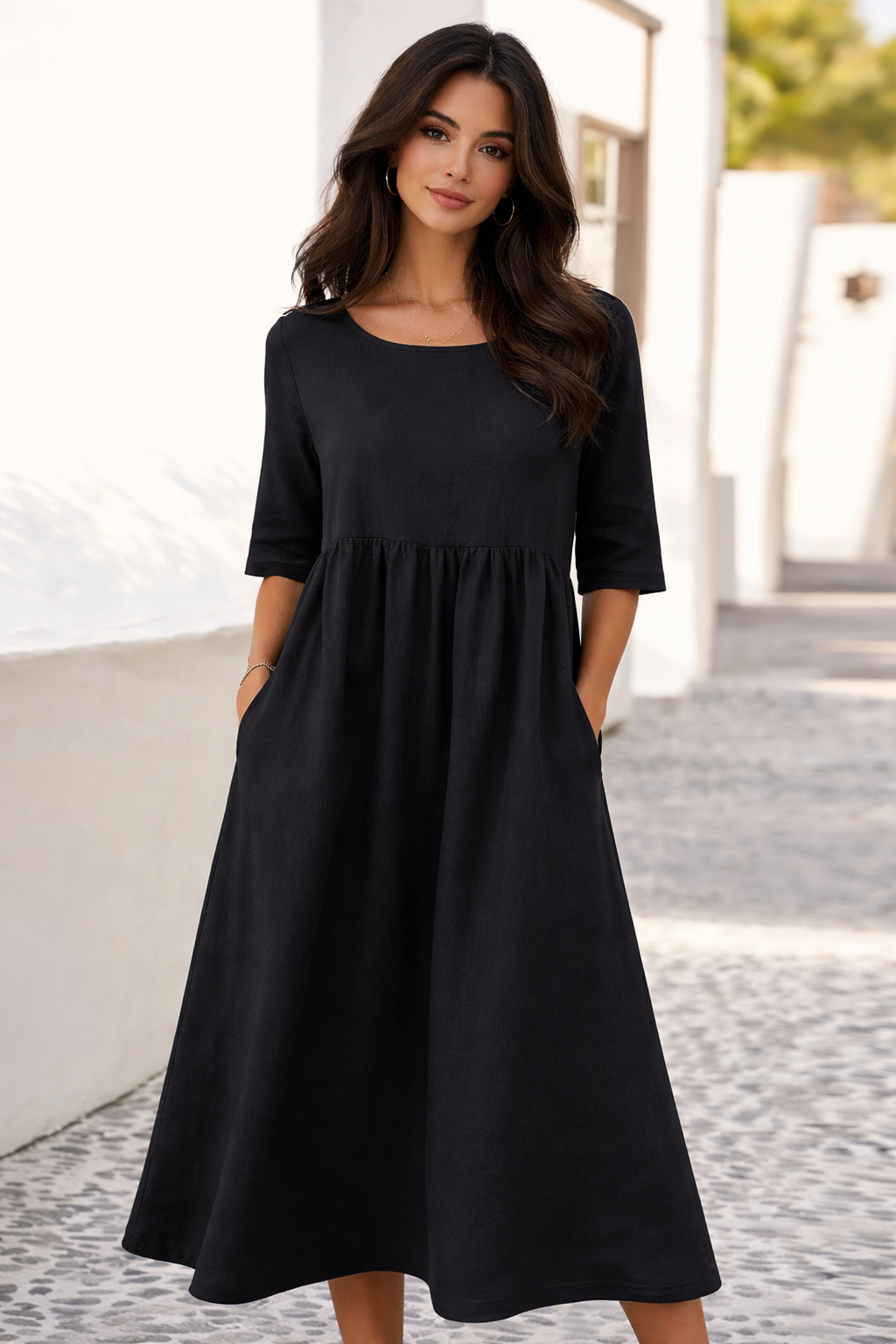 Damen Kleid Regular Fit Freizeit mit Rundhalsausschnitt und Taschen