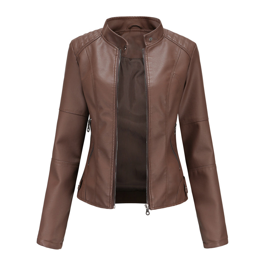 Damen Slim Fit Lederjacke Casual Elegant