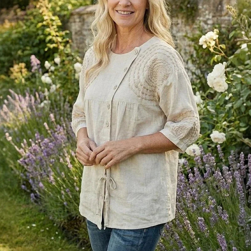Damen Vintage Bluse Oversize Casual mit Schnürung und Spiralmuster