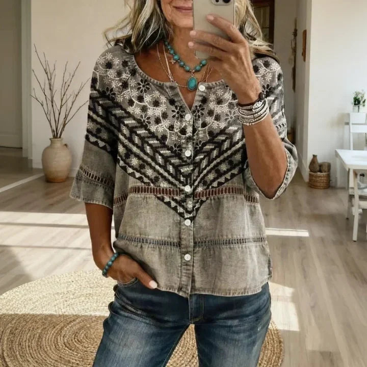 Damen Bluse Regular Fit Casual mit elegantem Blumenmuster