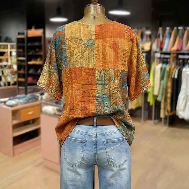 Damen Vintage Bluse Relaxed Fit Casual mit Libellenmuster