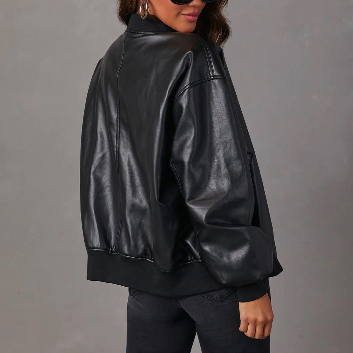 Damen Lederjacke Relaxed Fit Casual Bomberjacke