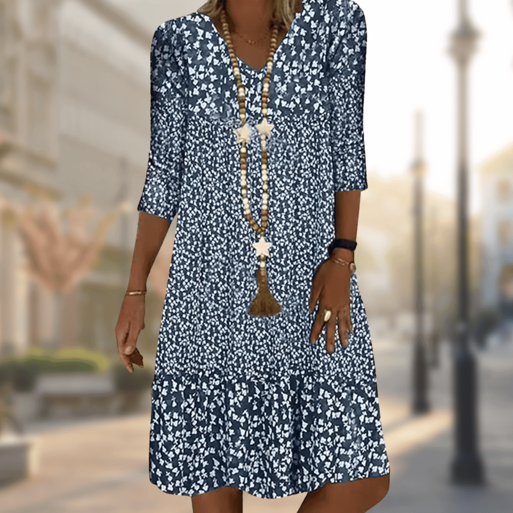 Jenina | Damen‑Sommerkleid mit V‑Ausschnitt & Halbärmeln – luftig, bequem & stilvoll
