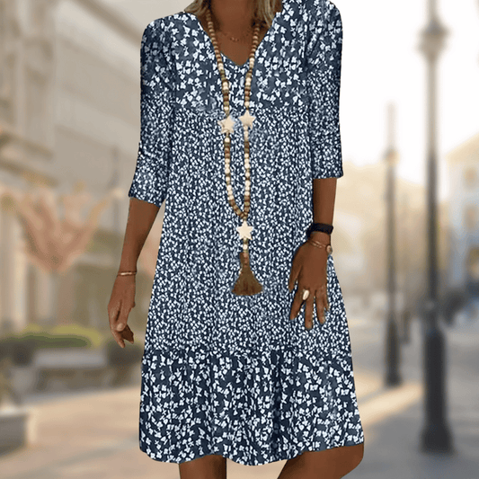 Jenina | Damen‑Sommerkleid mit V‑Ausschnitt & Halbärmeln – luftig, bequem & stilvoll