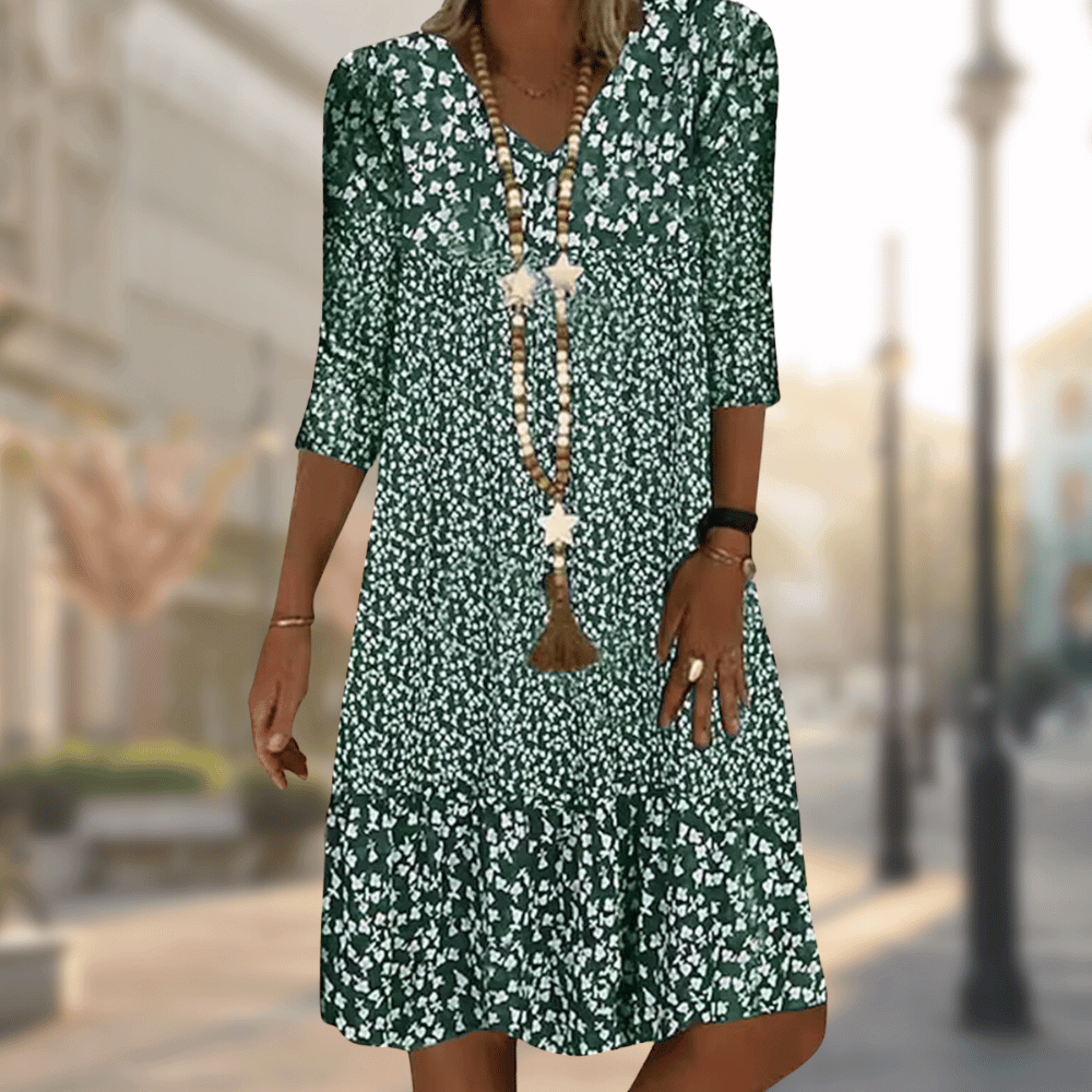 Jenina | Damen‑Sommerkleid mit V‑Ausschnitt & Halbärmeln – luftig, bequem & stilvoll