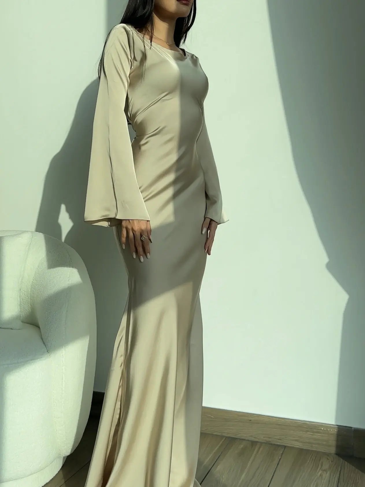 Elegantes Damen Abendkleid Maxikleid Figurbetont | Lange Ärmel & Luxuriöser Look