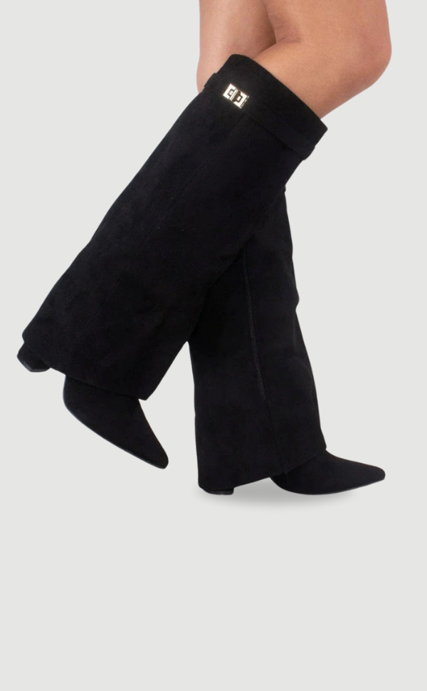 Damen Faltstiefel Schlank mit goldfarbenem Verschlussdetail